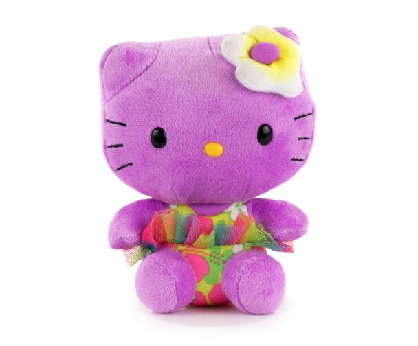 Hello Kitty - Peluche Hello Kitty Color Morado con Vestido Multicolor -  15cm - Calidad Super Soft