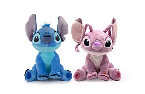 Lilo&Stitch - Confezione da 2 Peluche di Stitch Blu e Angel Rosa con Suono - Qualità Super Morbida
