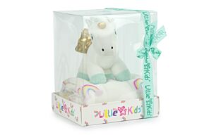Boîte Cadeau avec Couverture Arc-En-Ciel et Licorne en Peluche Blanc 26cm - Haute Qualité