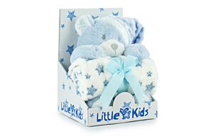 Boîte Cadeau Ourson 28cm & Couverture Avec Impression Etoile Bleue - Haute Qualité