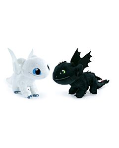 Dragons - Pack 2 Peluches Krokmou Dragon Noir et Furie Blanche Dragon Blanc - Qualité Super Soft