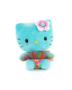 Hello Kitty - Peluche Hello Kitty Bleue avec Jupe Multicolore - 14cm - Qualité Super Soft