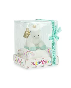 Boîte Cadeau avec Couverture Arc-En-Ciel et Licorne en Peluche Blanc 26cm - Haute Qualité