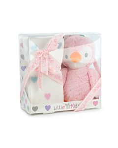 Boîte Cadeau Peluche Pingouin Rose 22cm Avec Couverture À coeurs - Haute Qualité