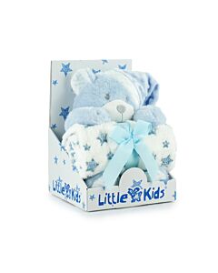 Boîte Cadeau Ourson 28cm & Couverture Avec Impression Etoile Bleue - Haute Qualité